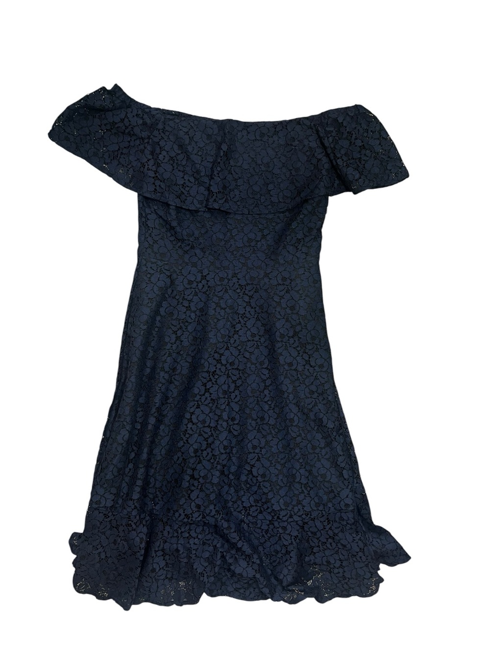 Banana Republic Navy Blue Lace Midi Dress Off The Shoulder Cocktail Sz 2P NWT - Picture 3 of 6